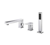 SnamicE Ensemble de robinetterie de Douche Murale, système de Douche pour Salle de Bain, mitigeur de Baignoire 4 Trous avec pommeau et Flexible de Douche, chromé - Trois Trous,Chrome-Three Holes