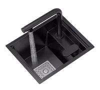SnamicE Évier à cuve unique avec robinet extractible relevable en acier inoxydable vertical pour restaurant et studio, bar, évier invisible peu encombrant, acier noir-32 *