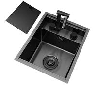 SnamicE Évier de cuisine à cuve unique en acier inoxydable - Évier de cuisine - Évier de cuisine encastrable - Petit évier de cuisine pour camping-car - Noir - 30 x 45 x 22 cm