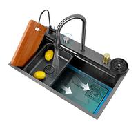 SnamicE Évier de cuisine, évier en acier inoxydable 304, évier encastrable avec robinet amovible, 75 x 46 cm, 75 x 46 cm