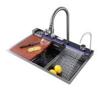SnamicE Évier de cuisine intelligent avec double sortie d'eau en acier inoxydable 304 Nano évier avec robinet monobloc évier cascade grand évier simple, A-68 x 46 cm