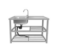 SnamicE Évier portable autoportant en acier inoxydable avec surface de travail et robinets d'eau froide, cuve unique, évier utilitaire sur pied avec support, type A-1-90 x 45x,