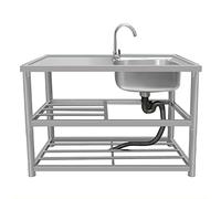 SnamicE Évier portable en acier inoxydable à cuve unique sur pied, évier autoportant avec surface de travail et robinets d'eau chaude et froide, avec support, type B