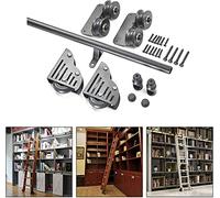 SnamicE Kit de Porte coulissante de Grange, quincaillerie pour échelle roulante de 1 à 6 m, kit de quincaillerie pour échelle coulissante, Rail Rond avec roulettes de Sol,6.6ft/200cm Track Kit