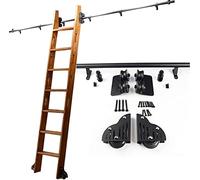 SnamicE Kit de quincaillerie pour échelle coulissante | Rails pour échelle de bibliothèque roulante de 1 à 6 m avec roulettes de Sol, échelle Tubulaire Ronde Noire rustiqu,13ft/400cm Track Kit