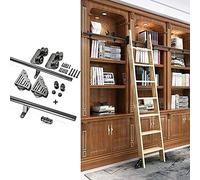 SnamicE Kit de quincaillerie pour échelle de bibliothèque coulissante, avec roulettes de Sol, Rail Rond de 1 m à 6 m, kit de Rail pour échelle Mobile, kit de Rail de 4 m,13ft/400cm Track kit