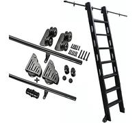 SnamicE Kit de quincaillerie pour Porte de Grange coulissante, kit de quincaillerie pour échelle roulante, Rails tubulaires Ronds en Acier Noir pour échelle Mobile de 1 à,13ft/400cm Track kit