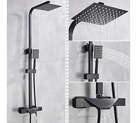 SnamicE Robinet de salle de bain noir pomme de douche à effet pluie thermostatique robinet de bain mural robinet mitigeur de douche robinet de douche, thermostatique noir A, thermostatique