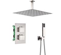 SnamicE Système de Douche thermostatique, Ensemble de robinetterie de Douche en Nickel brossé, Douche de Pluie combinée 2 Fonctions, kit de Garniture de Baignoire et de Douche avec,8 inches