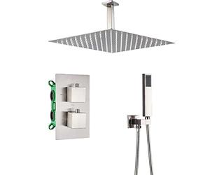 SnamicE Système de Douche thermostatique, Ensemble de robinetterie de Douche en Nickel brossé, Douche de Pluie combinée 2 Fonctions, kit de Garniture de Baignoire et de Douche avec,16 inches