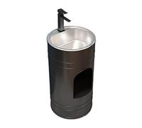 SnamicE Vasque à Colonne Ronde avec évier en Acier Inoxydable, lavabo de Salle de Bain autoportant, Meuble-lavabo de Salle de Bain en métal créatif avec Robinet, kit de,Black-B