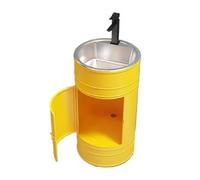 SnamicE Vasque Ronde à Colonne avec évier en Acier Inoxydable, lavabo de Salle de Bain autoportant, Meuble-lavabo de Salle de Bain en métal créatif avec Robinet, kit de,Yellow-C