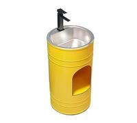 SnamicE Vasque Ronde à Colonne avec évier en Acier Inoxydable, lavabo de Salle de Bain autoportant, Meuble-lavabo de Salle de Bain créatif en métal avec Robinet, kit de,Yellow-B