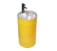 SnamicE Vasque Ronde à Colonne avec évier en Acier Inoxydable, lavabo de Salle de Bain autoportant, Meuble-lavabo de Salle de Bain en métal créatif avec Robinet, kit de,Yellow-A