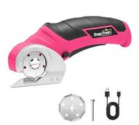 SnapFresh Ciseaux Electrique Cutter Rotatif ÉLectrique 4V Universels avec 2 Lames Sans Fil pour DIY/Papier/Carton/Cuir/Tapis/Plante en Pot/Plastique/PVC（Rose）