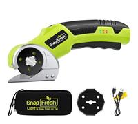 SnapFresh Ciseaux Électriques Sans Fil Cutter Rotatif avec 2 Lames Auto-Affûtantes SKS7, LED & Sac de Rangement - Akku Universel Coupe Carton, Papier, Tapis, Cuir, Feutre, PVC
