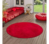 Snapstyle Cottage - Tapis Shaggy à Poils Longs Rond - Rouge - 4 Tailles Disponibles