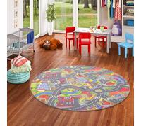 Snapstyle Tapis de Rue pour Enfants Little Town 3D Rond - Gris - 4 Tailles