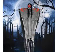 Snarflun 1.8M Halloween Décoration Squelette à Suspendre - Fantôme Halloween avec Yeux LED Rouge - Deco Halloween Intérieur, Décorations d'halloween Effrayantes pour Maison Hantée et Jardin