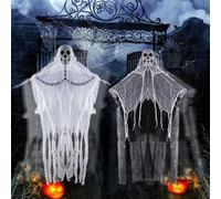 Snarflun Lot de 2 Squelettes Fantômes à Suspendre - Décoration Halloween Intérieur/Extérieur, Faucheuses pour Maison Hantée, Jardin et Déco Halloween Extérieure/Intérieure