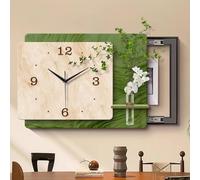 Snaweo Cache-panneau Mural avec Horloge et Vase en Verre, Décoration Murale avec Porte Coulissante À Gauche, Installation Sans Perçage, pour Salon Ou Chambre(Color 4,26x22in/65x55cm)