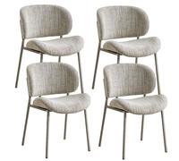 Snaweo Linen Upholstered Dining Room Chairs with Curved Backrest, Armless Single Leisure Chair，Metal Legs - Widen Seat for Dining Living Room Lounge Bedroom(Gray,4PCS)