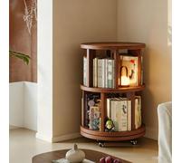 Snaweo Rotating Bookshelf Tower, Solid Wood Bookshelf on Wheels