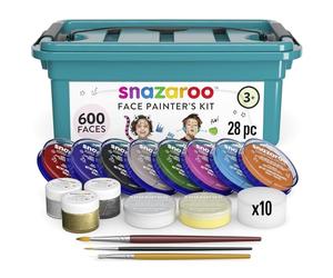 Snazaroo Face Painters Kit for Kids & Adults, 28 Pieces, 10 Colours, Brushes, Glitter Gels, Sponges, Guide, Water Based, Easily Washable, Non-Toxic, Makeup, Body Painting