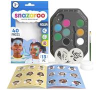 Snazaroo Kit de Maquillage pour Enfants Aqua - 8 Couleurs, 2 Stencils, 1 Pinceau, 1 Éponge, 1 Guide, Maquillage à Base d'eau, Peinture pour Le Visage