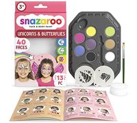 Snazaroo Palette de Peinture Visage Licorne et Papillons pour Enfants et Adultes, 8 Couleurs, 13 pièces, pochoirs, Pinceau, éponge, Guide, à Base d'eau, Maquillage, Body Painting et fêtes