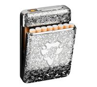 SNBGRYE éTui à Cigarettes Vintage en MéTal avec Briquet, Peut Contenir 16 Cigarettes, Rechargeable, sans Flamme Et Coupe-Vent, pour Hommes Et Femmes,B