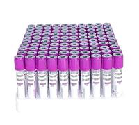 SNBGRYE Lot de 100 Tubes Vacutainer, Tubes en Verre EDTA K2 De 2ml/5ml/10ml, avec Bouchons à Vis Violets + éTiquettes, pour Laboratoires,10ml