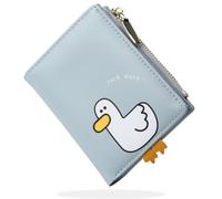 SNCCJ Joli portefeuille pour femme, petit portefeuille à deux volets avec blocage RFID et poche pour pièces de monnaie à fermeture éclair, Bleu canard, Petit, Tendance