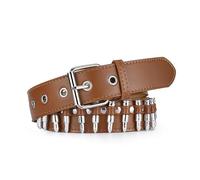 SNCEAW Ceinture cloutée, ceinture à rivets punk rock en métal avec pyramide brillante cloutée pour homme et femme, marron, Fit Pant 31-36 inch