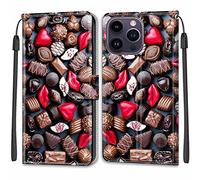 SNCLET Case pour iPhone 14 Pro Max Shockproof Case Slim Case Emplacement Carte PU Leather Magnétique Etui de Cuir Protective Housse Portefeuille Coque Housse pour iPhone 14 Pro Max,Chocolat Bonbons