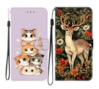SNCLET Chatons et Cerf Coque pour Nokia C2 2nd Edition Étui Portefeuille Flip Cuir PU avec Support Fermeture Magnétique Emplacements Cartes Poche Latérale pour Nokia C2 2nd Edition