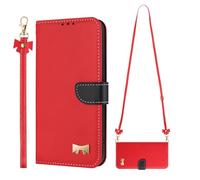 SNCLET Coque à Rabat Magnétique pour Realme 14T 5G Antichoc Coque de Protection Portefeuille en Cuir PU,Anti-poussière,Fonction Support,Emplacement pour Cartes avec Dragonne Housse,Rouge