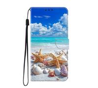 SNCLET Coque pour Honor Magic 5 Pro Housse Étuis de Protection PU Luxe [Magnétique] [Fente Carte] [Stand] [Blocage RFID] Portefeuille Flip Case pour Honor Magic 5 Pro,Le Bord de mer