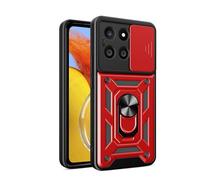 SNCLET Coque pour Honor X6a Cover Antichoc de Qualité Militaire Housse avec Cache Caméra Coulissante avec Anneau Rotation Support Bumper PC TPU Armor Étui pour Honor X6a,Rouge