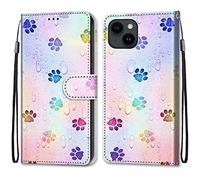 SNCLET Coque pour iPhone 15 Pro Max Housse de Protection Colorful PU Leather Portefeuille Fente pour Carte avec Fonction de Support Coque Cuir Wallet Cover pour iPhone 15 Pro Max,Empreintes de Chien