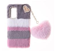 SNCLET Coque pour itel Super 26 Ultra Coque de Protection Fluffy Fur Plush Housse TPU Bumper Etui Antichoc Soft Warm Love Bling Cover Fluffy Fur Skin Phone Case pour itel Super 26 Ultra,Collage Gris