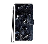 SNCLET Coque pour Nokia 5.3 Housse Etui à Rabat Portefeuille Protection Housse en Cuir PU Premium Fermeture Magnétique Pochette de Portefeuille pour Nokia 5.3,Fleurs en métal Noir