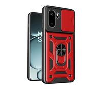SNCLET Coque pour OnePlus 15R 5G Cover Antichoc de Qualité Militaire Housse avec Cache Caméra Coulissante avec Anneau Rotation Support Bumper PC TPU Armor Étui pour OnePlus 15R 5G,Rouge