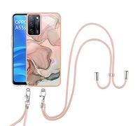 SNCLET Coque pour Oppo A54 4G Coque avec Cordon de Collier,Marble Étui pour Oppo A16 Antichoc Case TPU Edges PC Back Protection Lanyard Cordon Housse pour Oppo A16,Oppo A16s,Oppo A54 4G,Marbre Rose