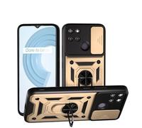 SNCLET Coque pour Realme C21Y Antichoc de Qualité Militaire Etui avec Cache Caméra Coulissante avec Anneau Rotation Support PC TPU Armor Housse de Protection pour Realme C21Y,Gold