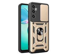 SNCLET Coque pour Realme C65 4G Antichoc de Qualité Militaire Etui avec Cache Caméra Coulissante avec Anneau Rotation Support PC TPU Armor Housse de Protection pour Realme C65 4G,Gold