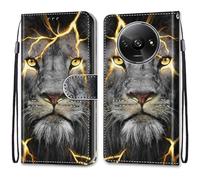 SNCLET Coque pour Redmi A3 Magnétique Rabat Cuir Etui PU Leather Portefeuille Fente pour Carte avec Fonction de Support Protection Coque Flip Wallet Etui pour Redmi A3,Lion Sauvage