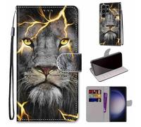 SNCLET Coque pour Samsung Galaxy S24 Ultra Magnétique Rabat Portefeuille Cuir Etui Fente pour Carte Anti-Rayures Protection Coque Cuir PU Flip Wallet Etui pour Samsung S24 Ultra,Lion Sauvage