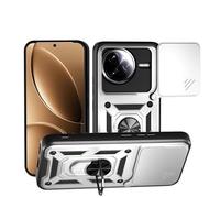 SNCLET Coque pour Xiaomi Poco F7 Ultra 5G Antichoc de Qualité Militaire Housse avec Cache Caméra Coulissante avec Anneau Rotation Support PC TPU Armor Coque pour Xiaomi Poco F7 Ultra 5G,Argent