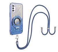 SNCLET Cordon Coque pour Oppo Reno4 4G avec Support Annulaire Autocollants Pailletés Bumper Étui en Silicone TPU Souple Lanière Réglable Longueur Chaîne Coque Housse pour Oppo Reno4 4G,Bleu